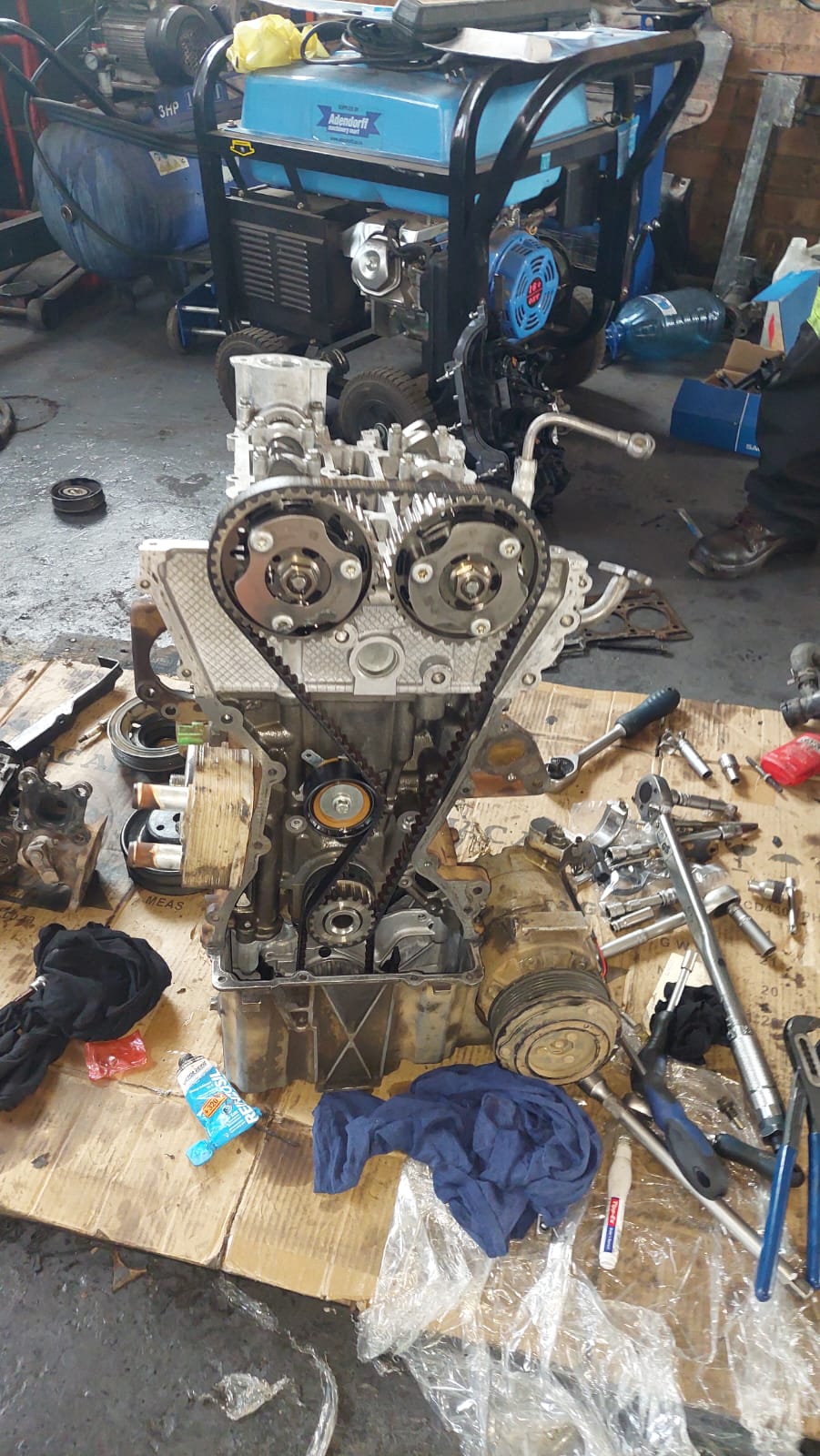 Timing belt and camshaft pulleys during an engine overhaul